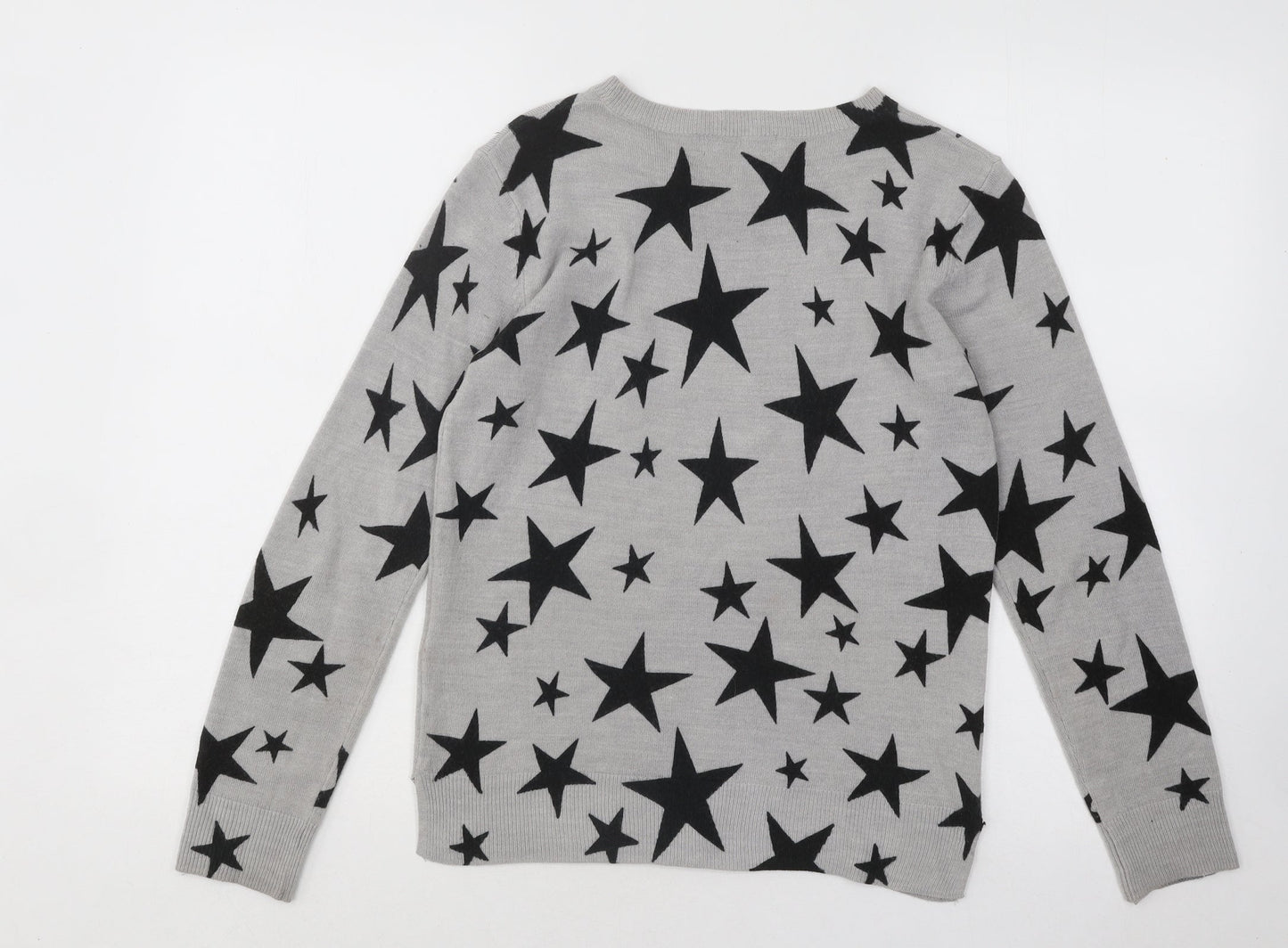 Marks and Spencer Womens Grey Round Neck Geometric Acrylic Pullover Jumper Size 8