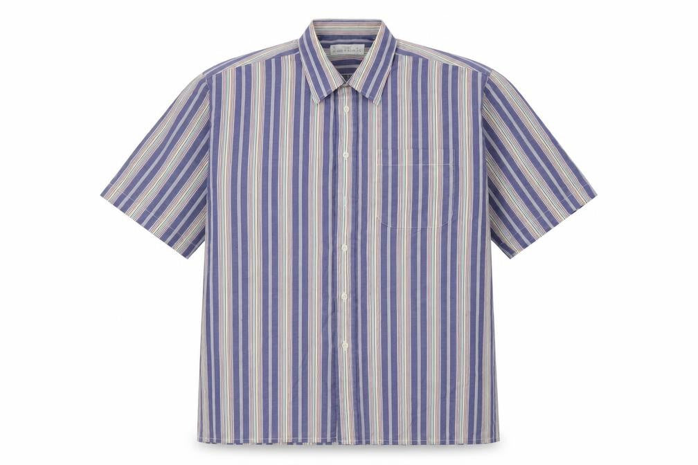 Marks and Spencer Mens Multicoloured Striped Cotton Button-Up Size 41 Collared Button - 41cm, 16