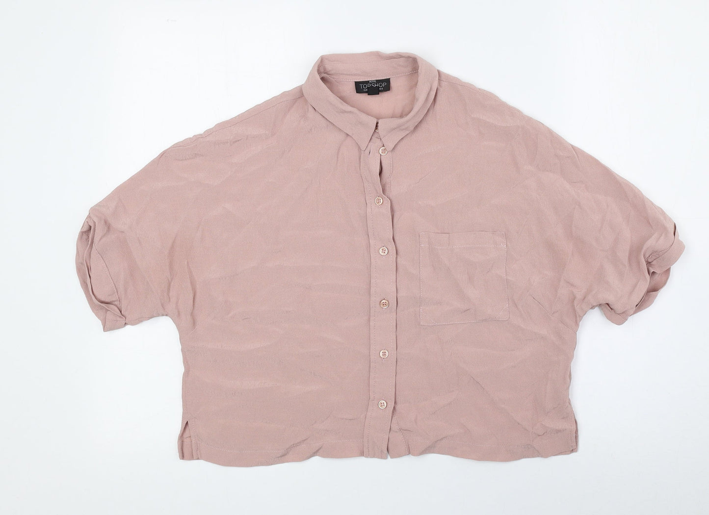 Topshop Womens Pink Viscose Cropped Button-Up Size 6 Collared
