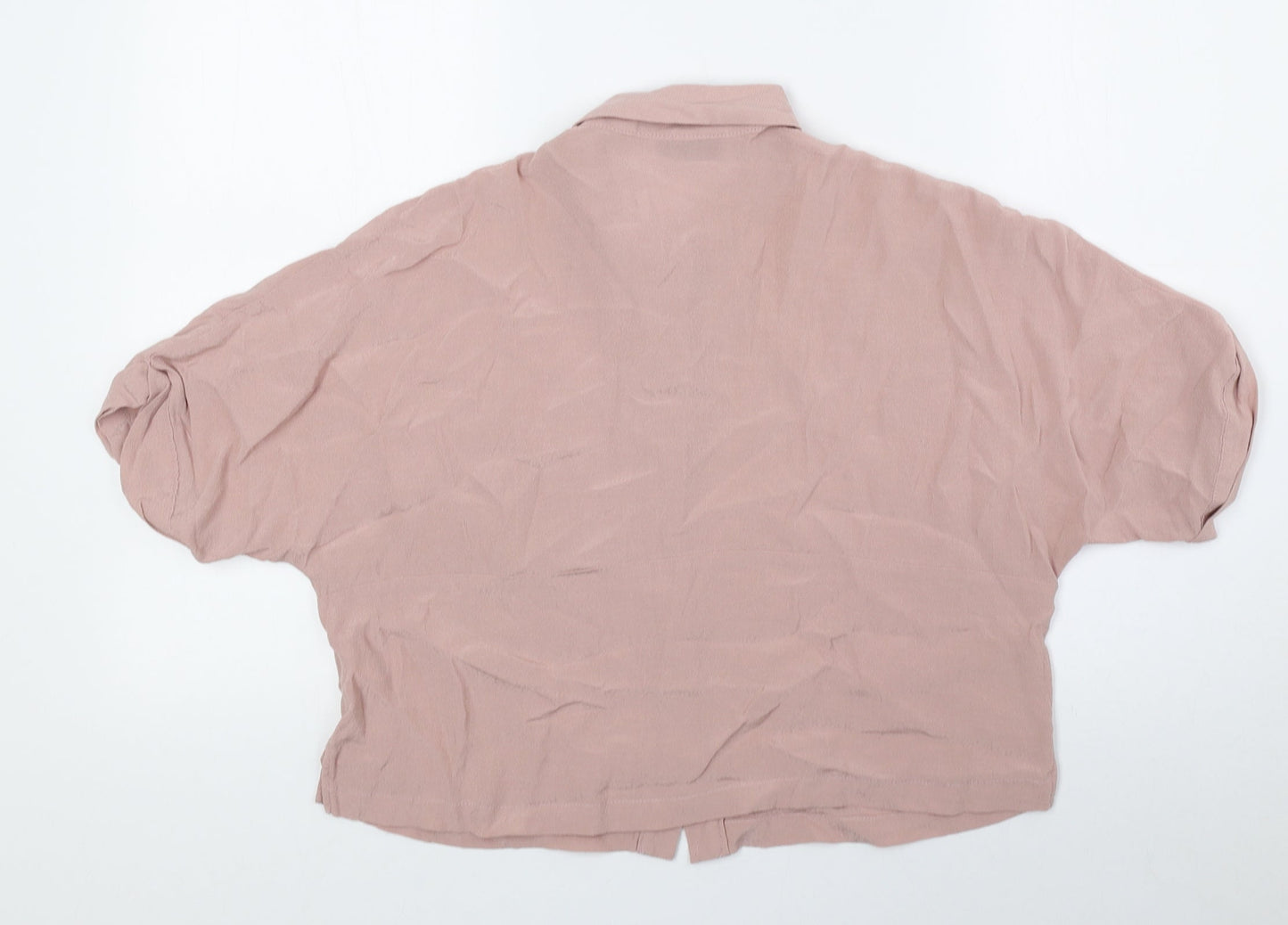 Topshop Womens Pink Viscose Cropped Button-Up Size 6 Collared
