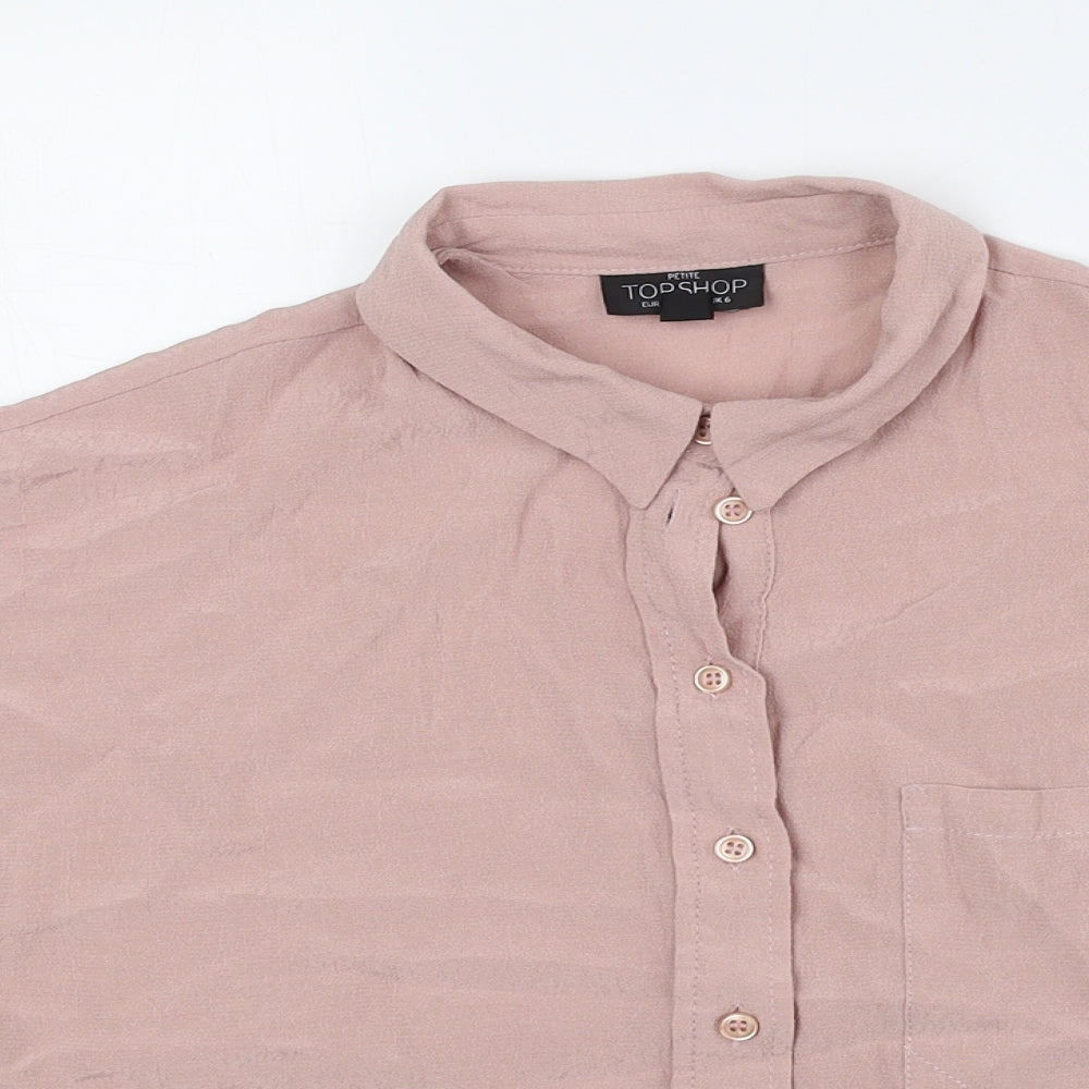 Topshop Womens Pink Viscose Cropped Button-Up Size 6 Collared