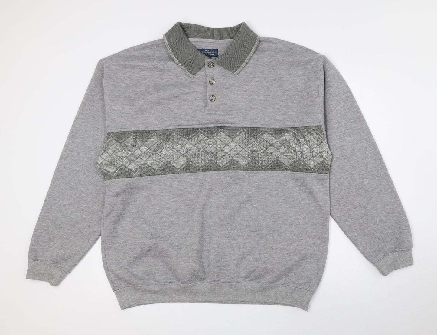 CLUB HOUSE Mens Multicoloured Geometric Polyester Pullover Sweatshirt Size XL