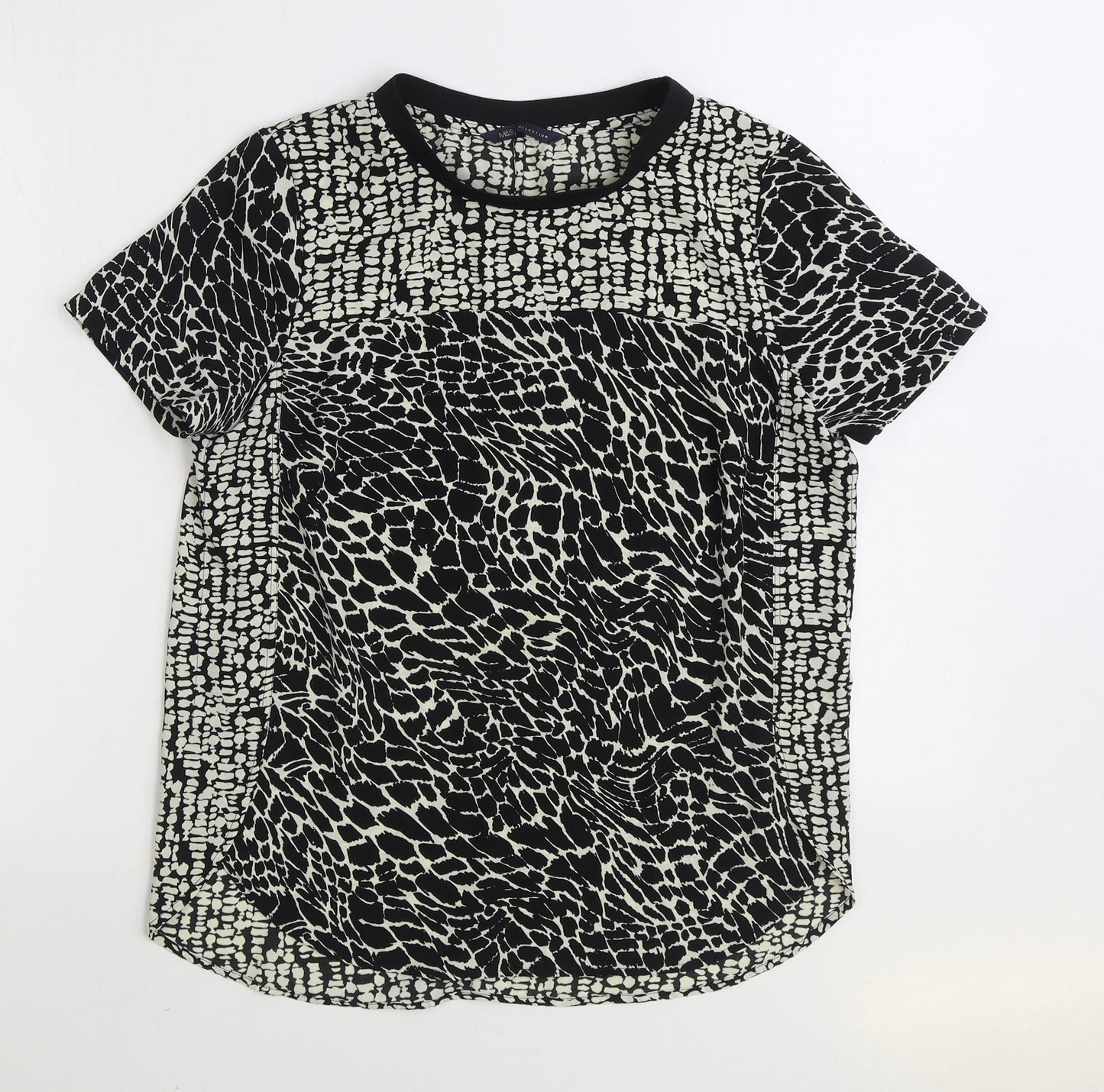 Marks and Spencer Womens Black Geometric Polyester Basic Blouse Size 10 Round Neck