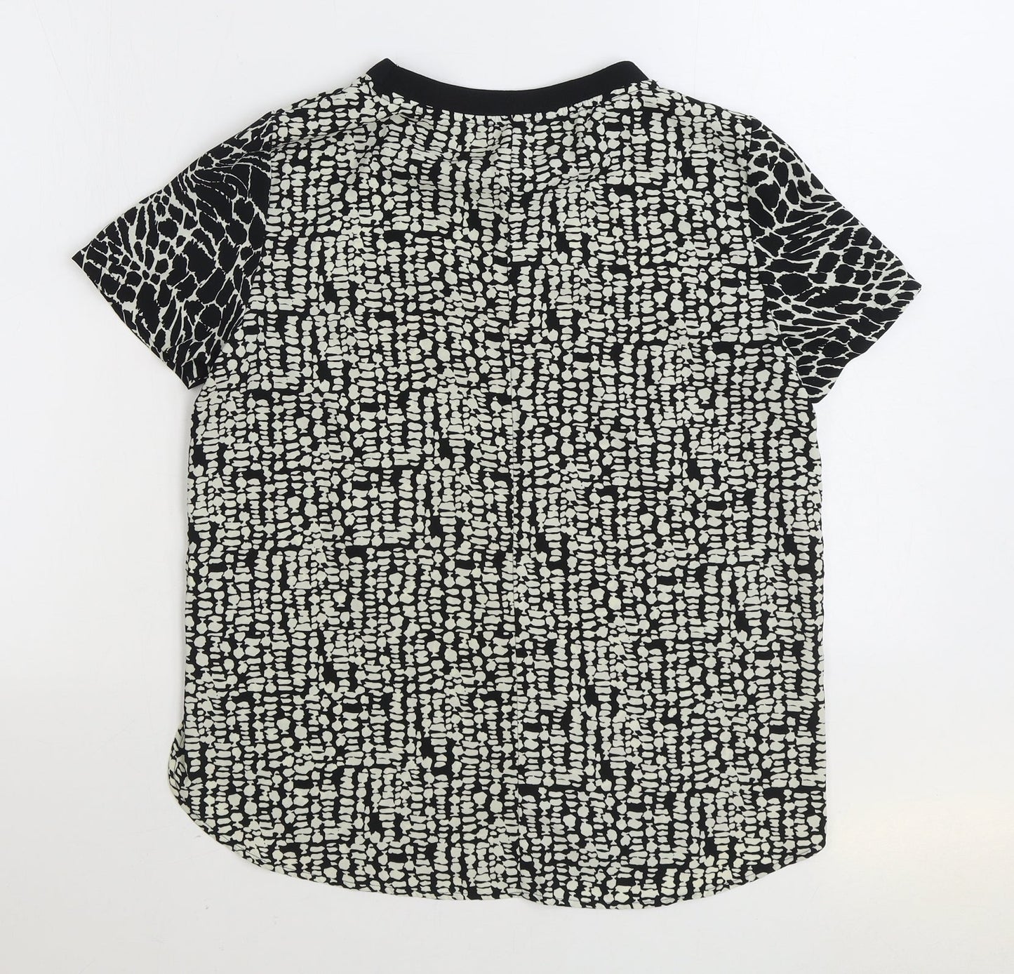 Marks and Spencer Womens Black Geometric Polyester Basic Blouse Size 10 Round Neck