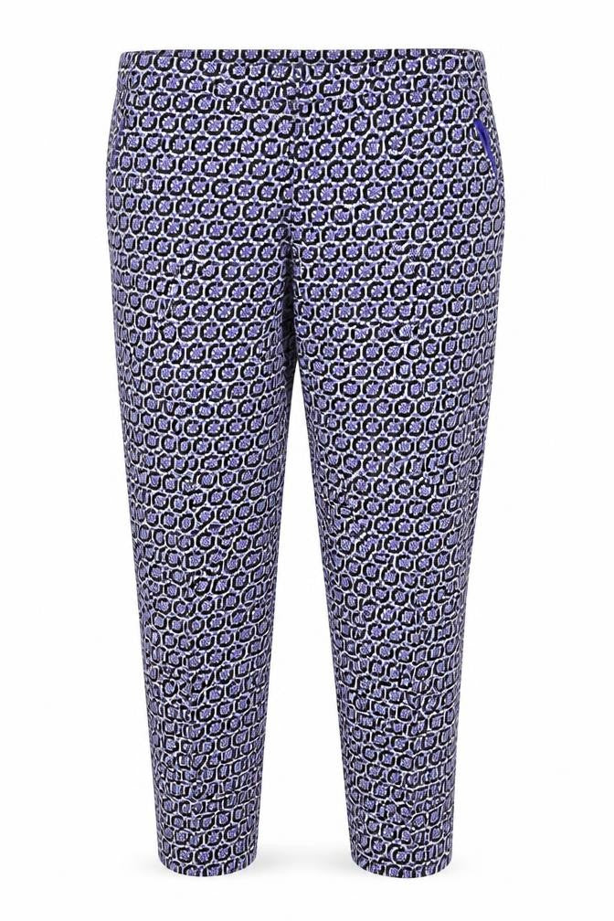 H&M Womens Blue Geometric Cotton Trousers Size 12 L26 in Regular Zip
