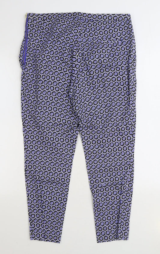 H&M Womens Blue Geometric Cotton Trousers Size 12 L26 in Regular Zip