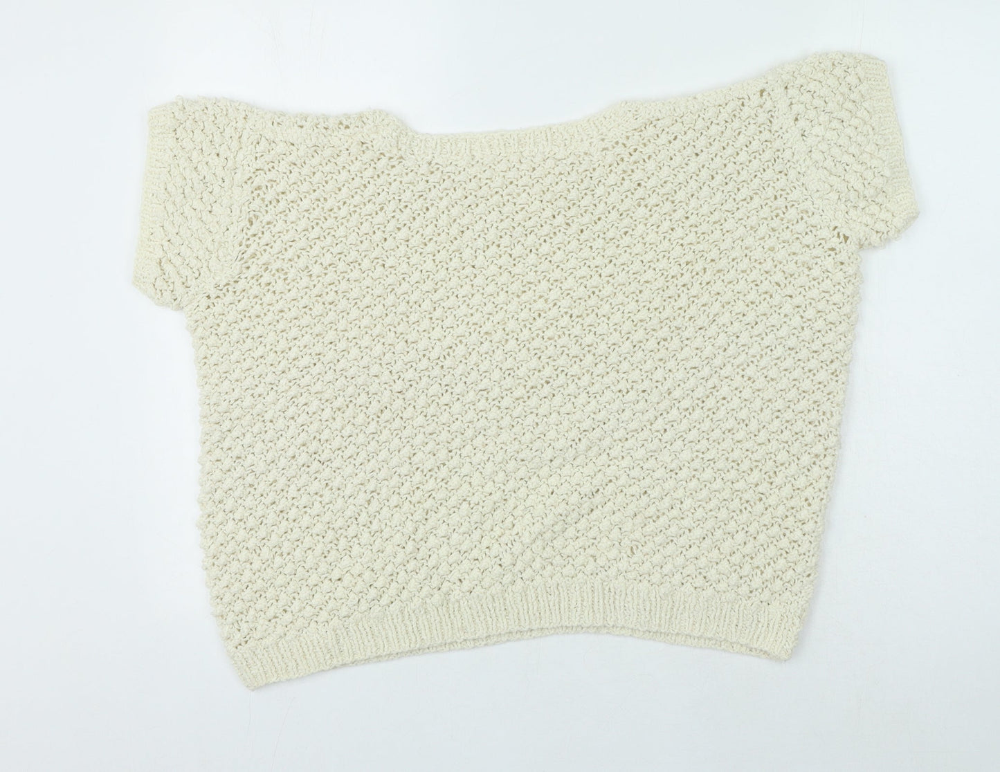 Preworn Womens White Basic T-Shirt Round Neck - Open Knit