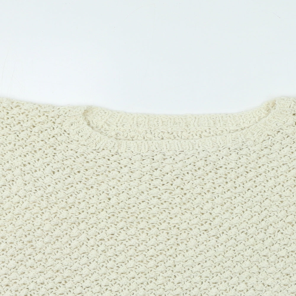 Preworn Womens White Basic T-Shirt Round Neck - Open Knit