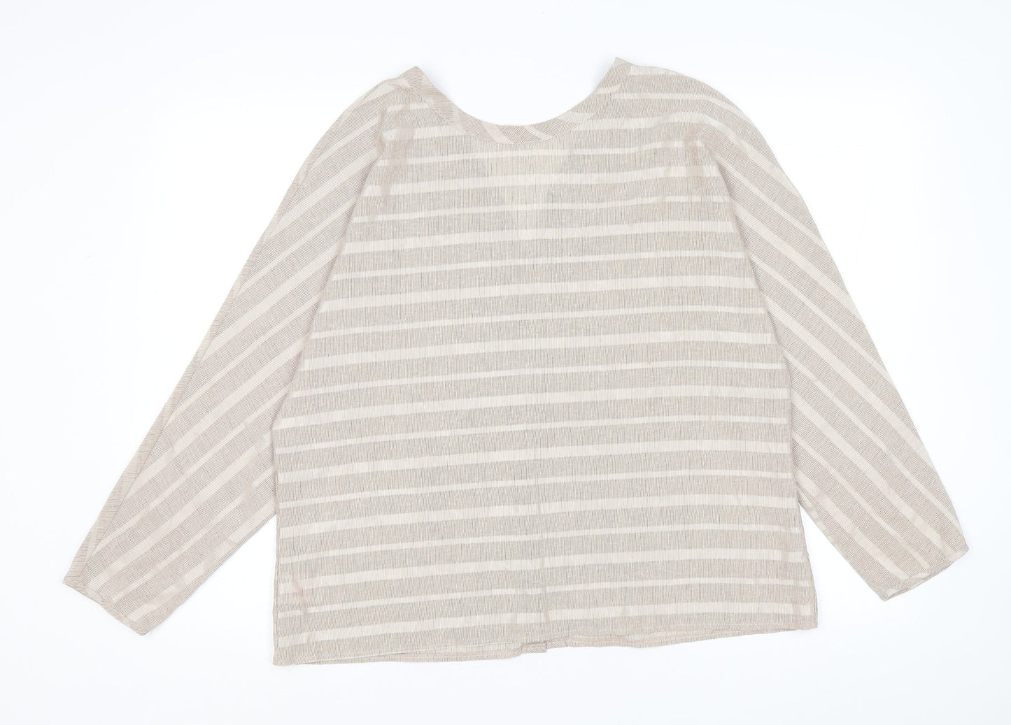 St Michael Womens Beige Striped Polyester Basic Button-Up Size 18 V-Neck