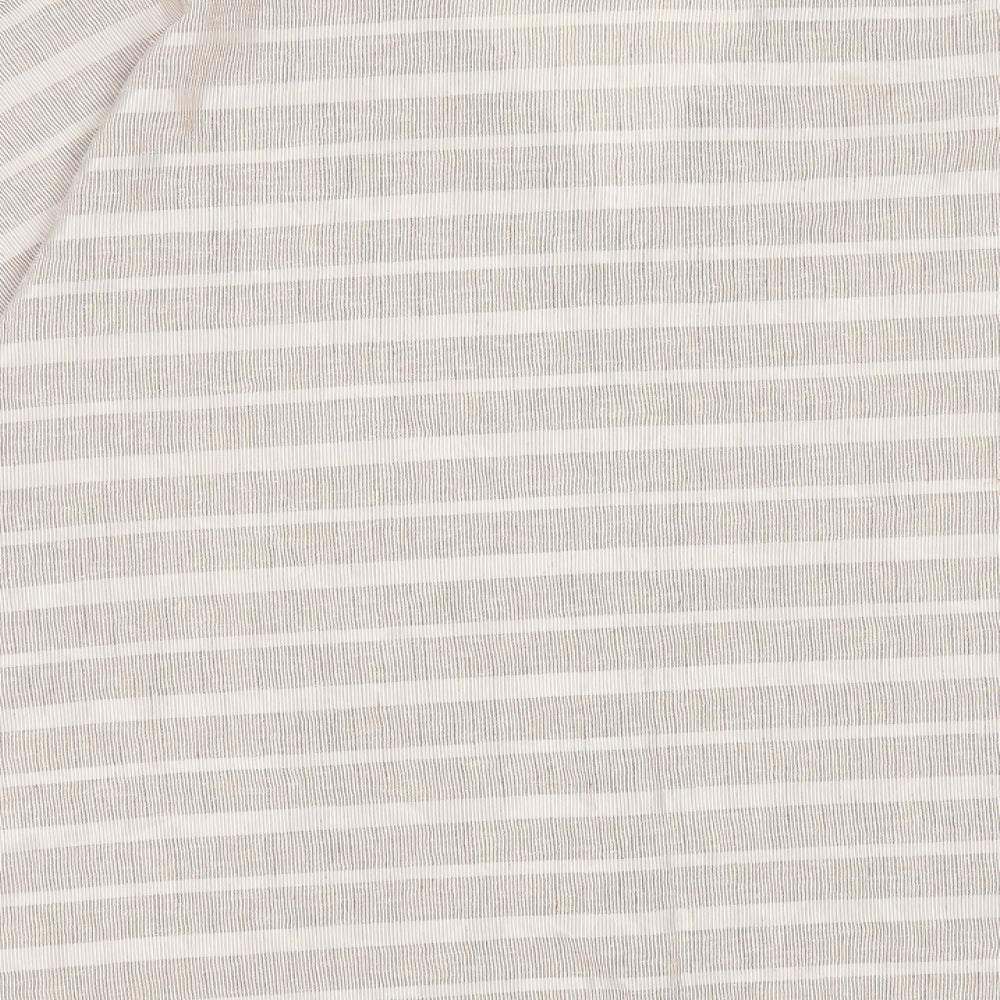 St Michael Womens Beige Striped Polyester Basic Button-Up Size 18 V-Neck