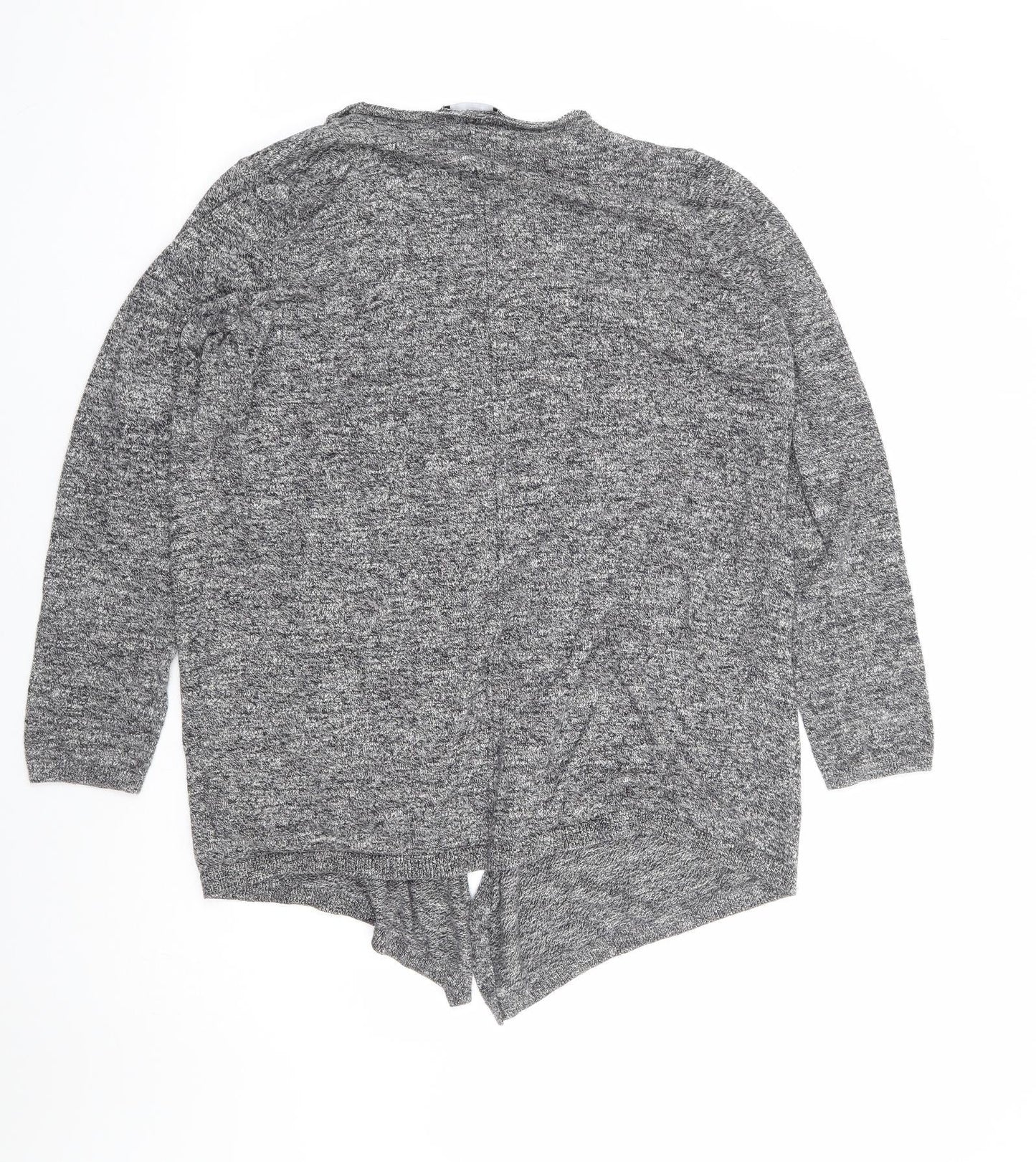 New Look Womens Grey V-Neck 100% Cotton Cardigan Jumper Size 12 - Waterfall Design