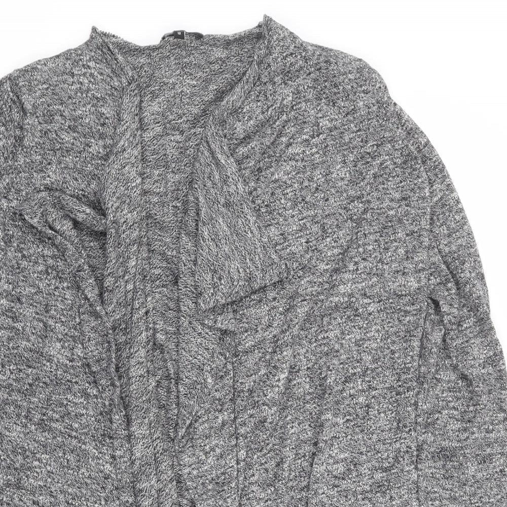 New Look Womens Grey V-Neck 100% Cotton Cardigan Jumper Size 12 - Waterfall Design