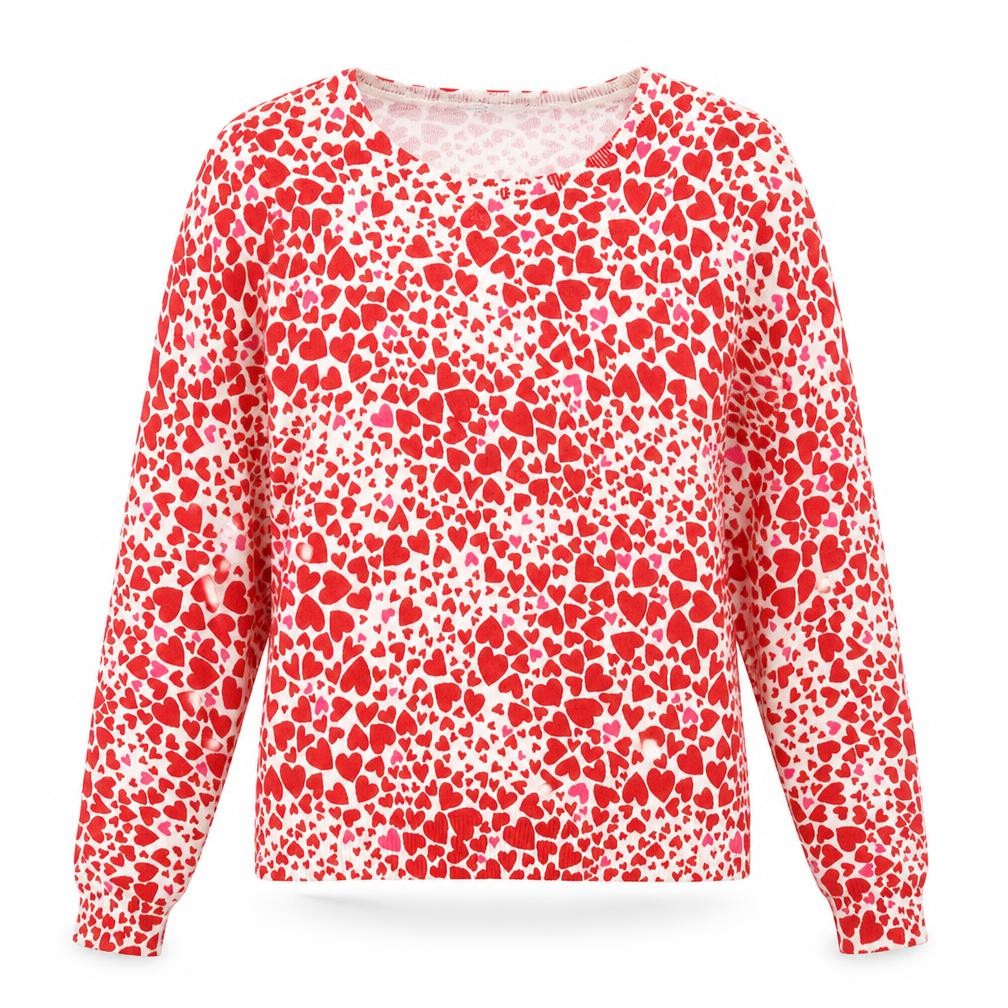 Oasis Womens Multicoloured Round Neck Geometric Cotton Pullover Jumper Size S - Heart Print