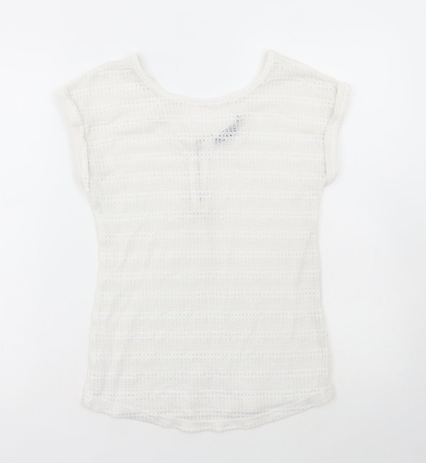 New Look Womens White Acrylic Basic T-Shirt Size 6 Round Neck
