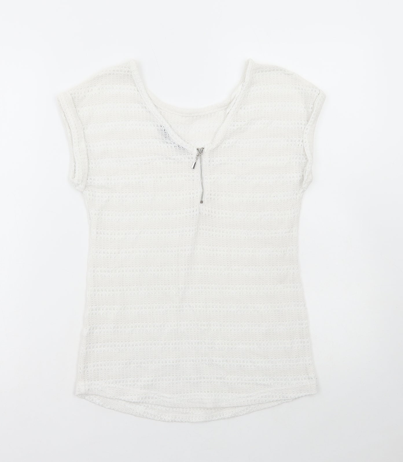 New Look Womens White Acrylic Basic T-Shirt Size 6 Round Neck
