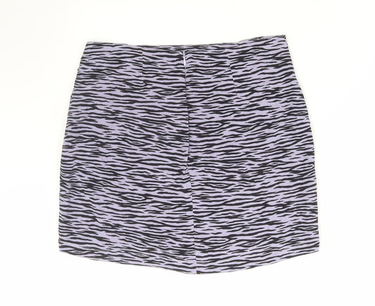 Pull Womens Purple Animal Print Viscose Mini Skirt Size M Zip