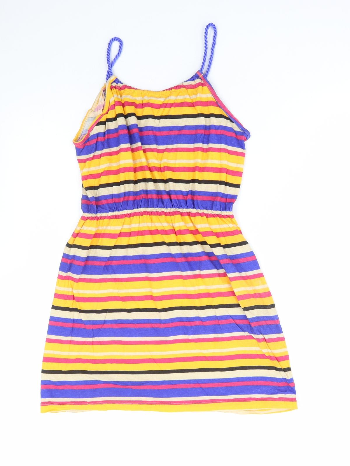 Ocean Club Womens Multicoloured Striped Cotton A-Line Size 12 Scoop Neck Tie