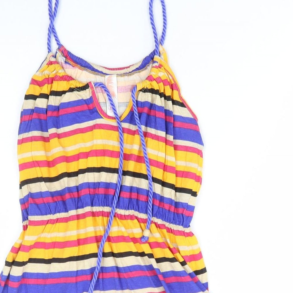 Ocean Club Womens Multicoloured Striped Cotton A-Line Size 12 Scoop Neck Tie