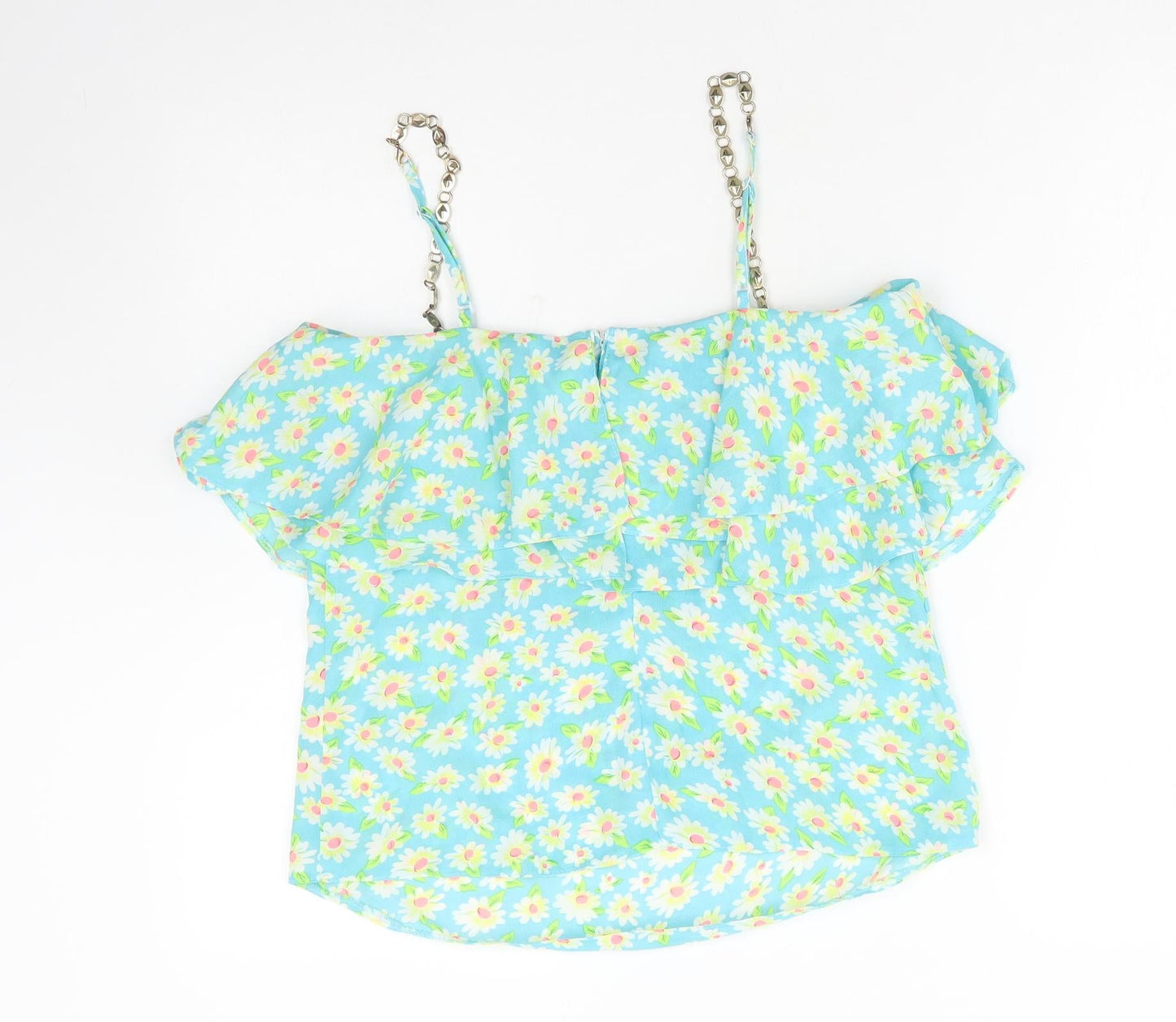 Ravi Famous Womens Blue Floral Cotton Basic Blouse Size 10 Square Neck