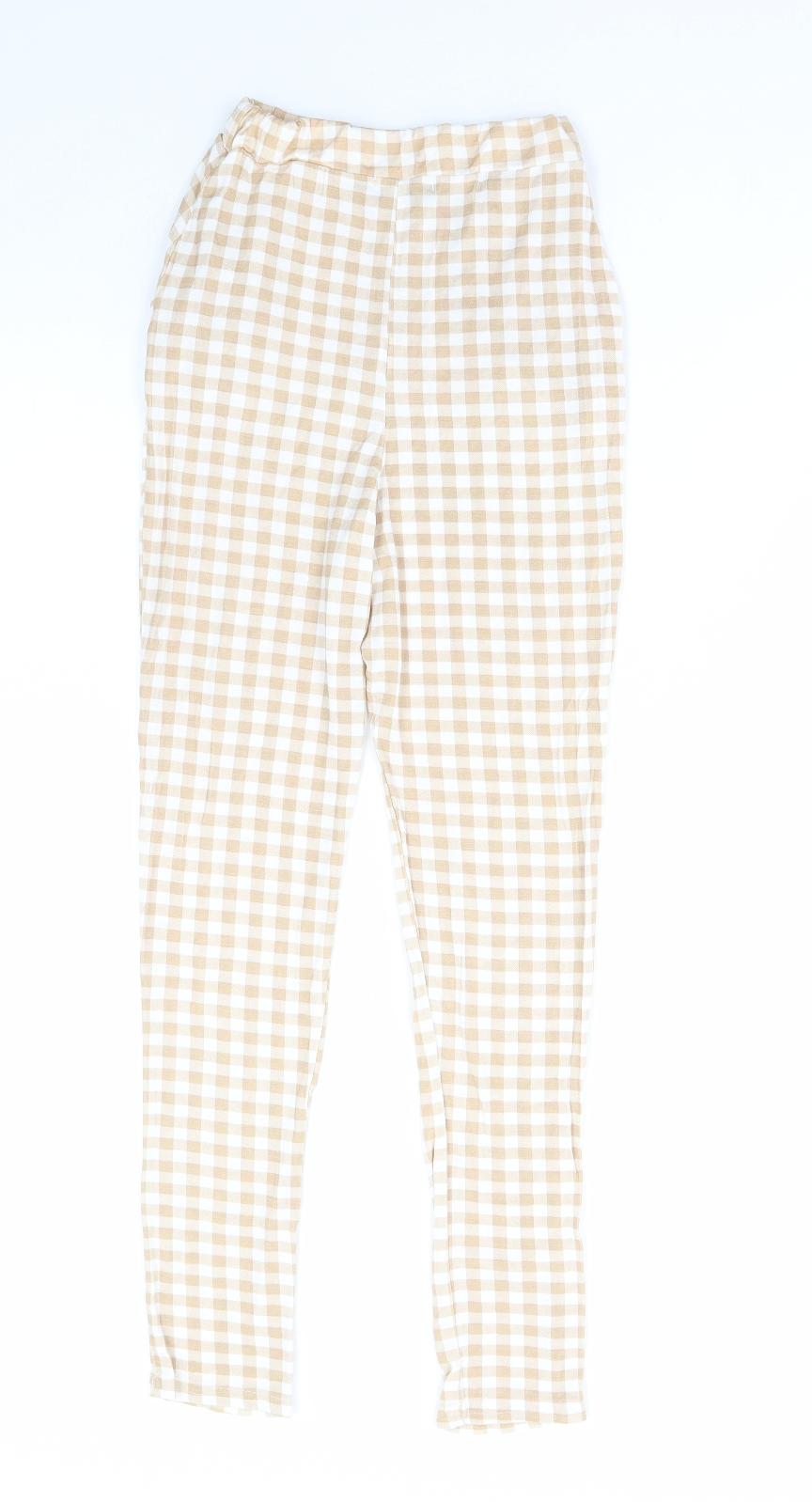 PRETTYLITTLETHING Womens Brown Check Viscose Jegging Leggings Size 6 L26 in