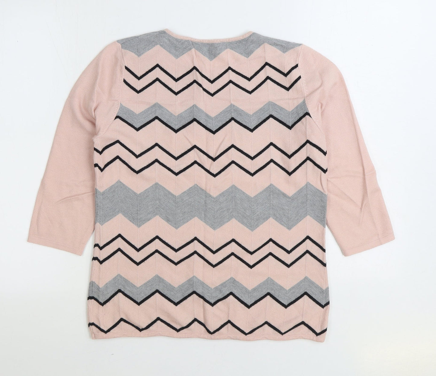Bonmarché Womens Pink Round Neck Striped Viscose Pullover Jumper Size 12