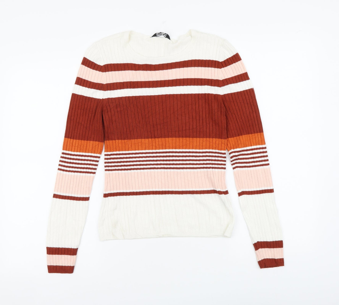 Miss Selfridge Womens Multicoloured Round Neck Striped Acrylic Pullover Jumper Size 12