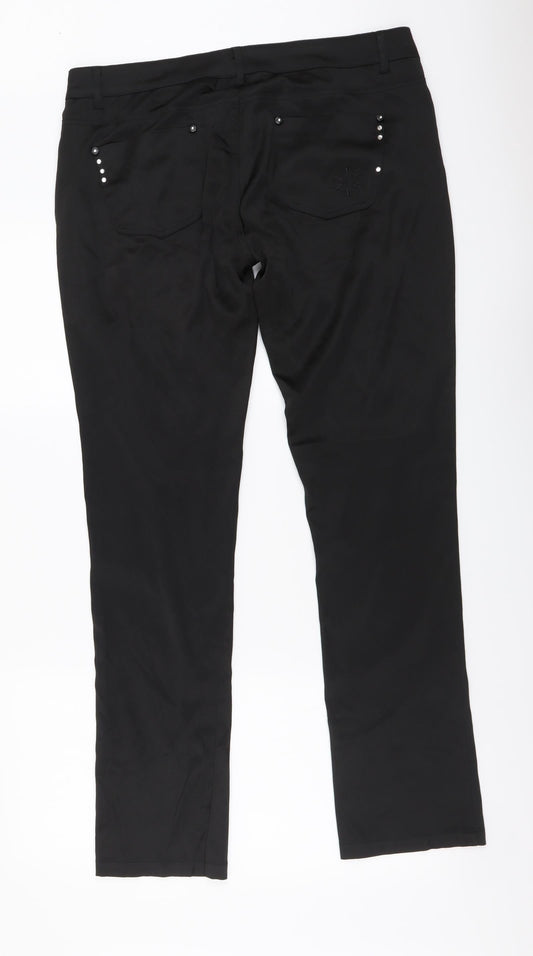 OKAY Womens Black Polyester Trousers Size 42 L31 in Regular Button