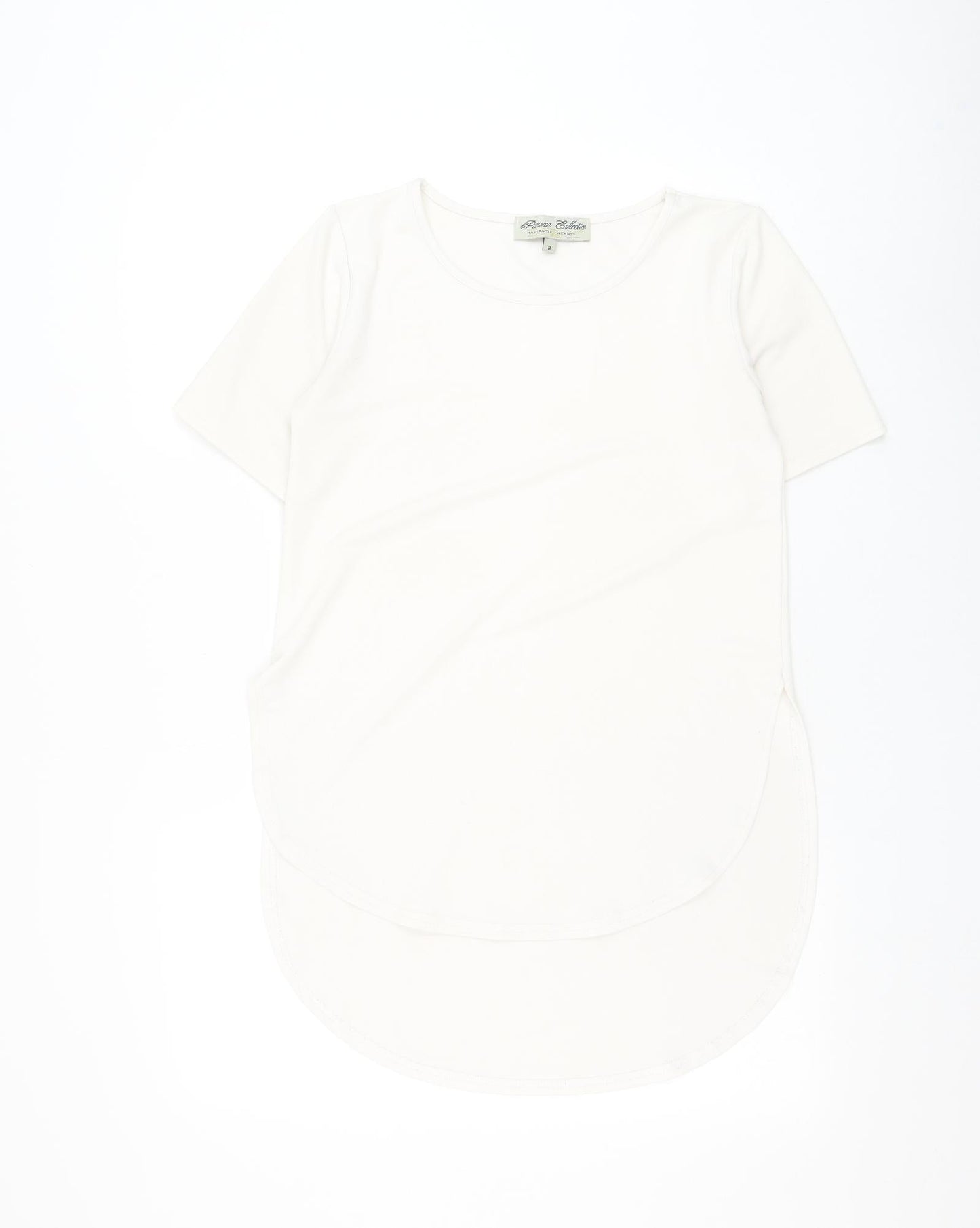 Parisian Collection Womens White Polyester Basic Blouse Size 8 Round Neck