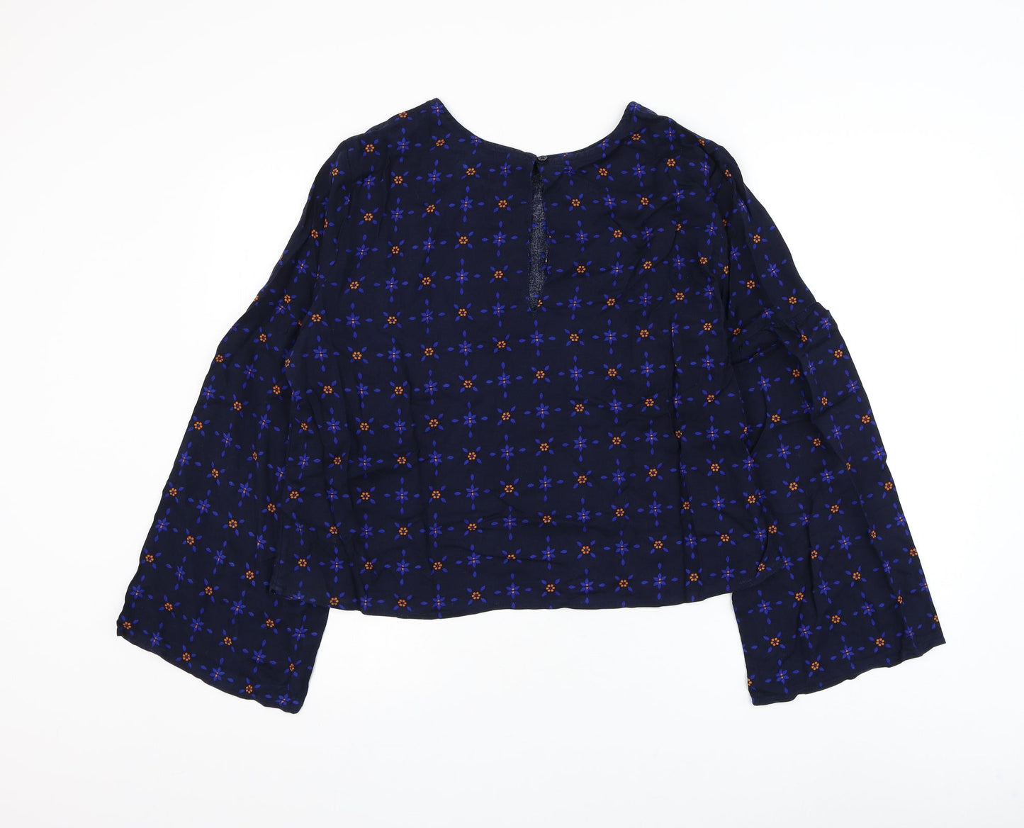 Marks and Spencer Womens Blue Floral Viscose Basic Blouse Size 12 Round Neck