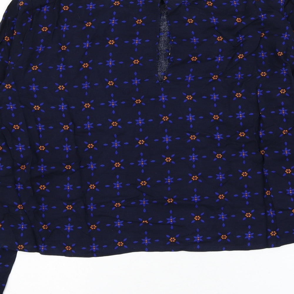 Marks and Spencer Womens Blue Floral Viscose Basic Blouse Size 12 Round Neck