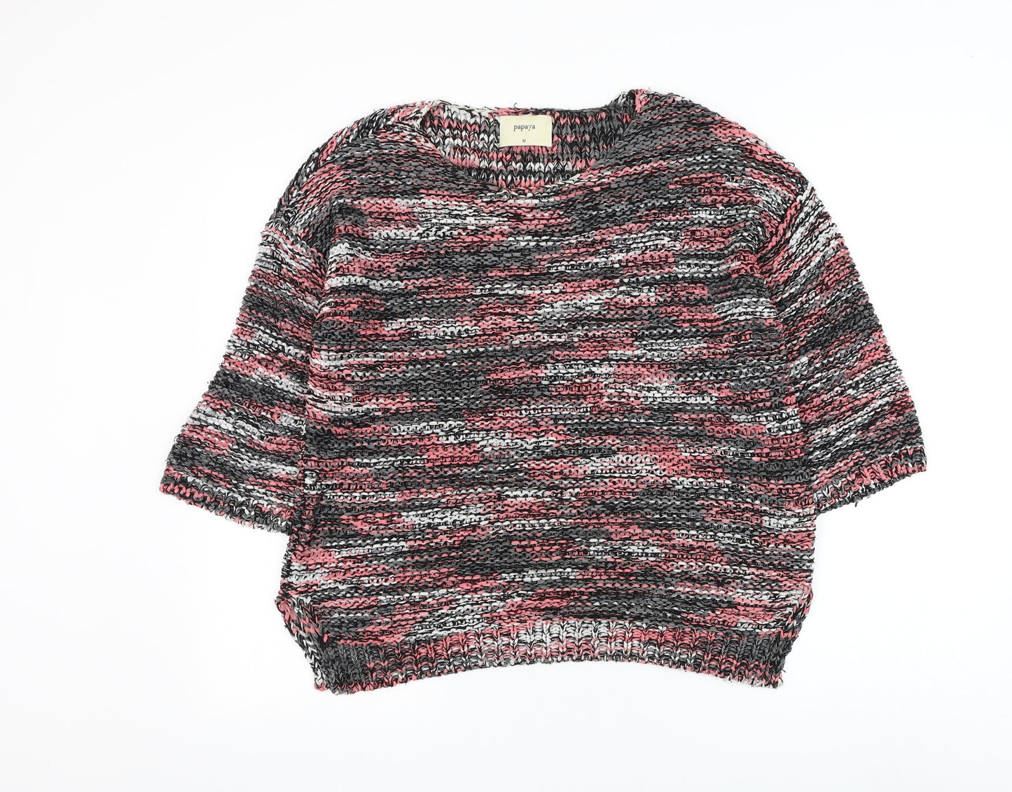 Papaya Womens Multicoloured Round Neck Striped Acrylic Pullover Jumper Size M