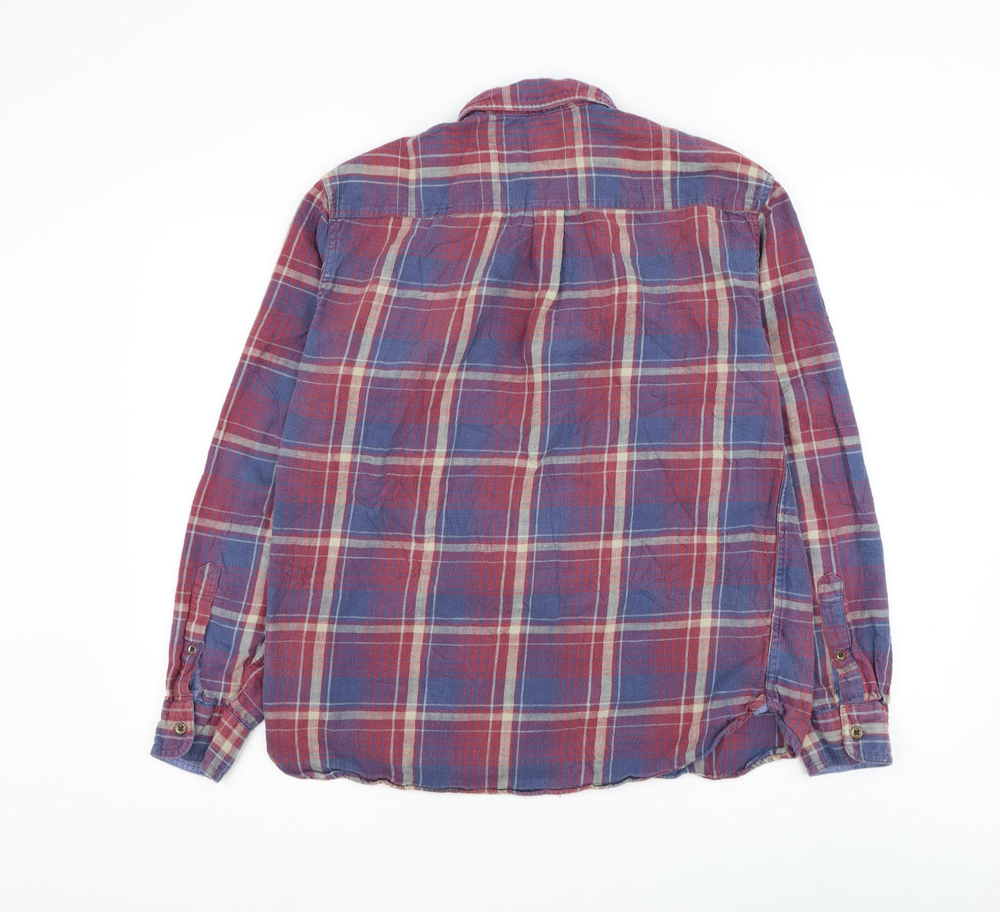 Marks and Spencer Mens Red Plaid Cotton Button-Up Size M Collared Button