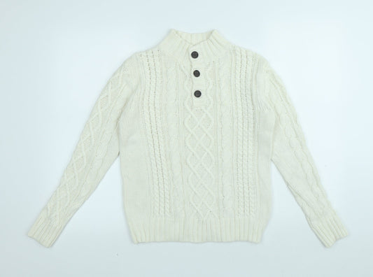 Gap Girls White High Neck Cotton Pullover Jumper Size L Button