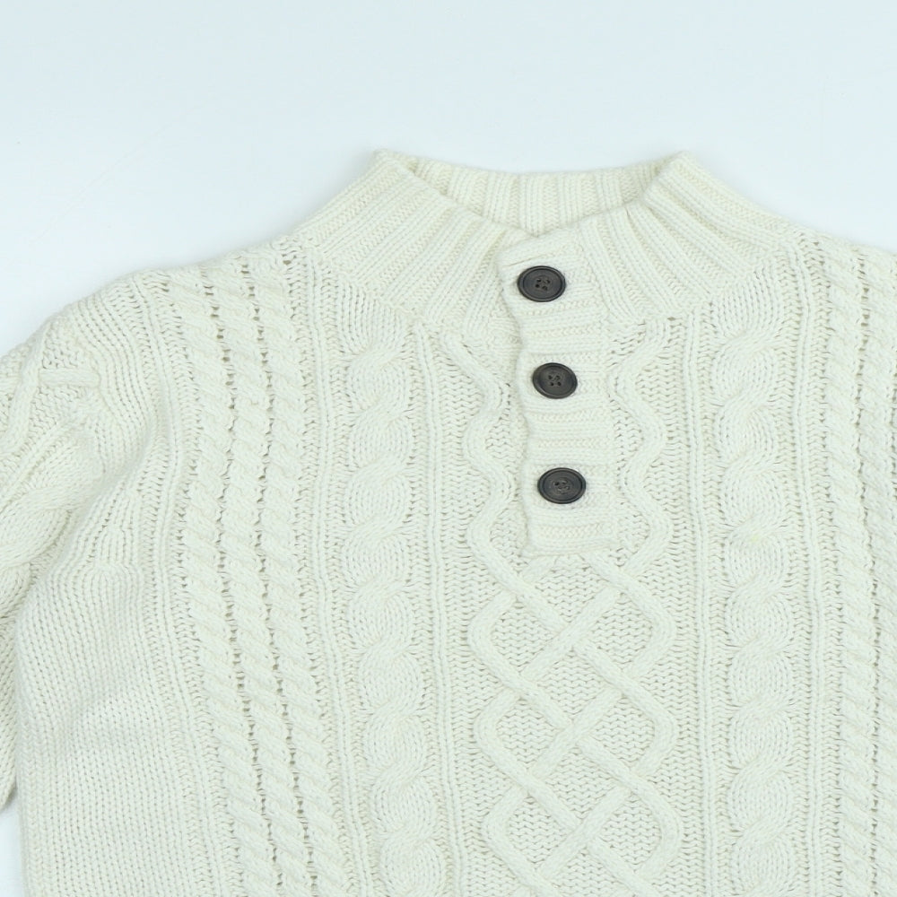 Gap Girls White High Neck Cotton Pullover Jumper Size L Button
