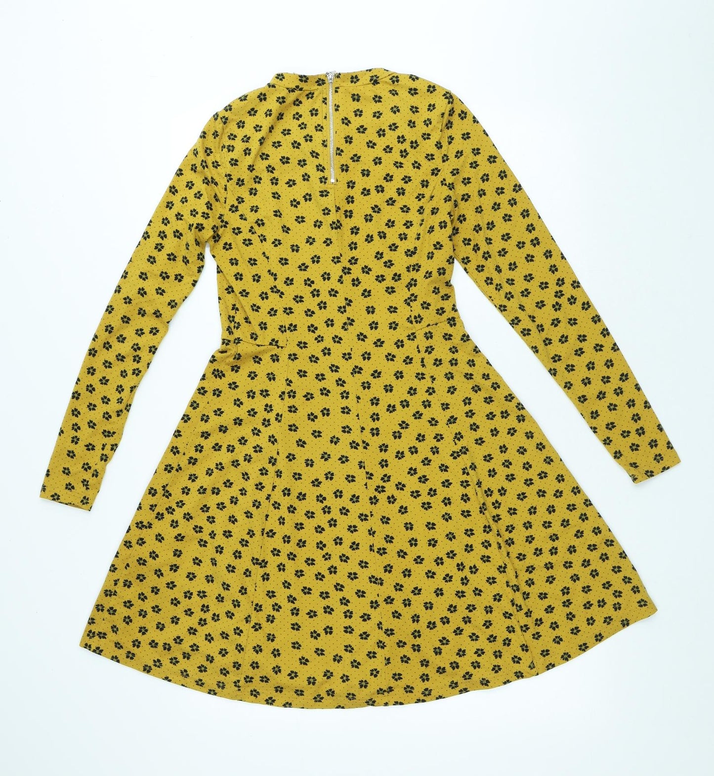 New Look Womens Yellow Geometric Polyester A-Line Size 10 Round Neck Zip