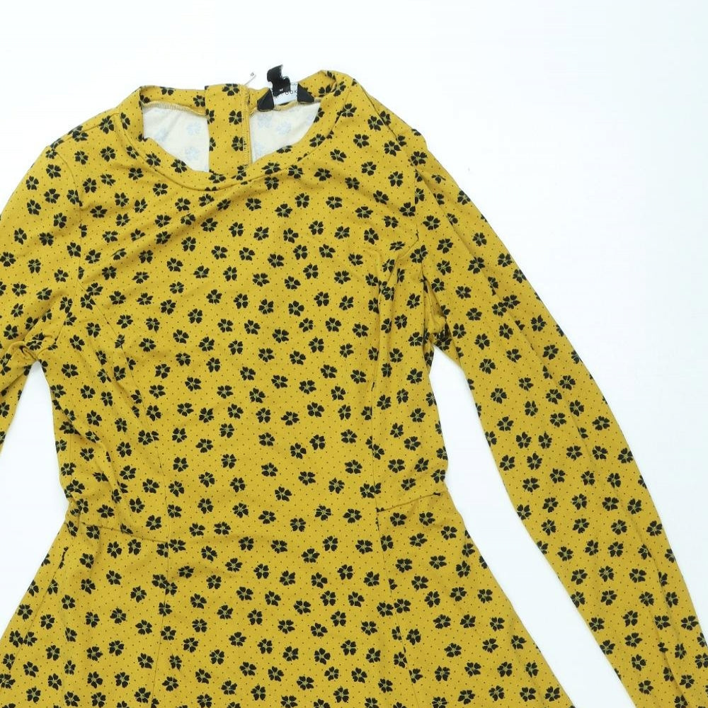 New Look Womens Yellow Geometric Polyester A-Line Size 10 Round Neck Zip