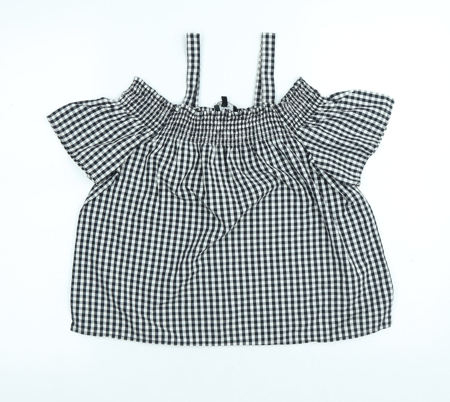 New Look Girls Black Gingham Cotton Basic Blouse Size 15 Years Boat Neck