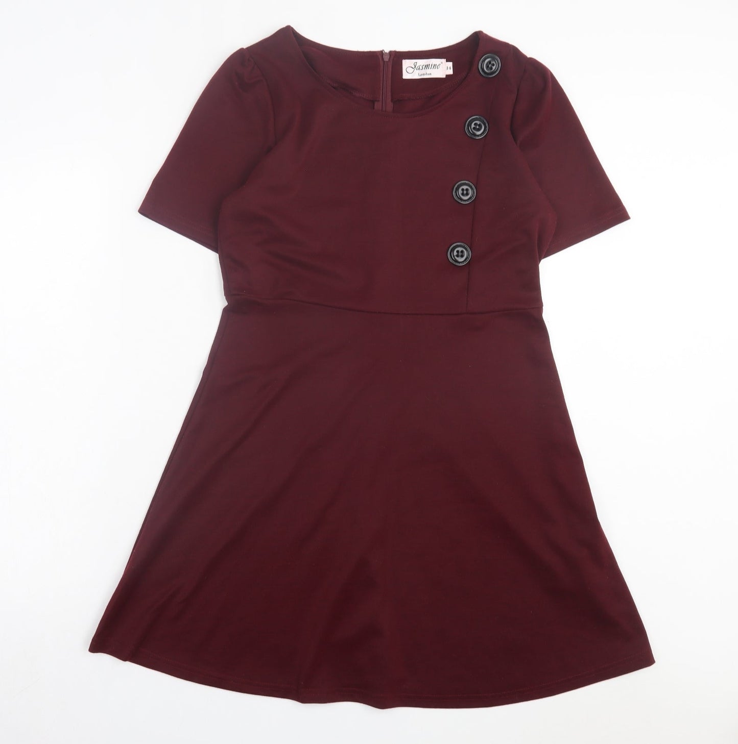 Jasmine Womens Purple Polyester A-Line Size 14 Scoop Neck Zip