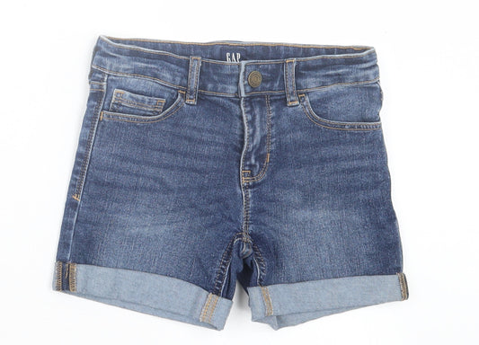 Gap Girls Blue Cotton Boyfriend Shorts Size 8-9 Years Regular Buckle