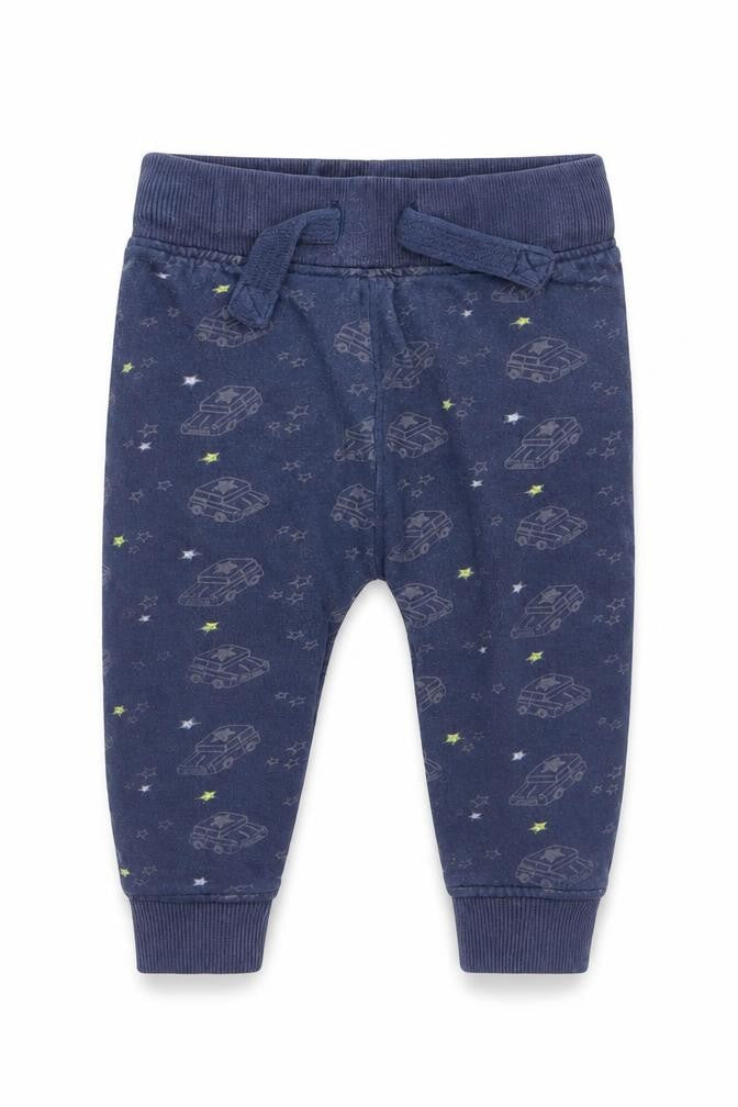 NEXT Boys Blue Geometric Cotton Jogger Trousers Size 9-12 Months Drawstring - Stars & Cars