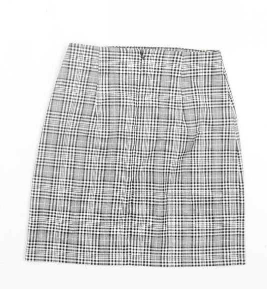 Zara Womens White Plaid Polyester A-Line Skirt Size XS Zip