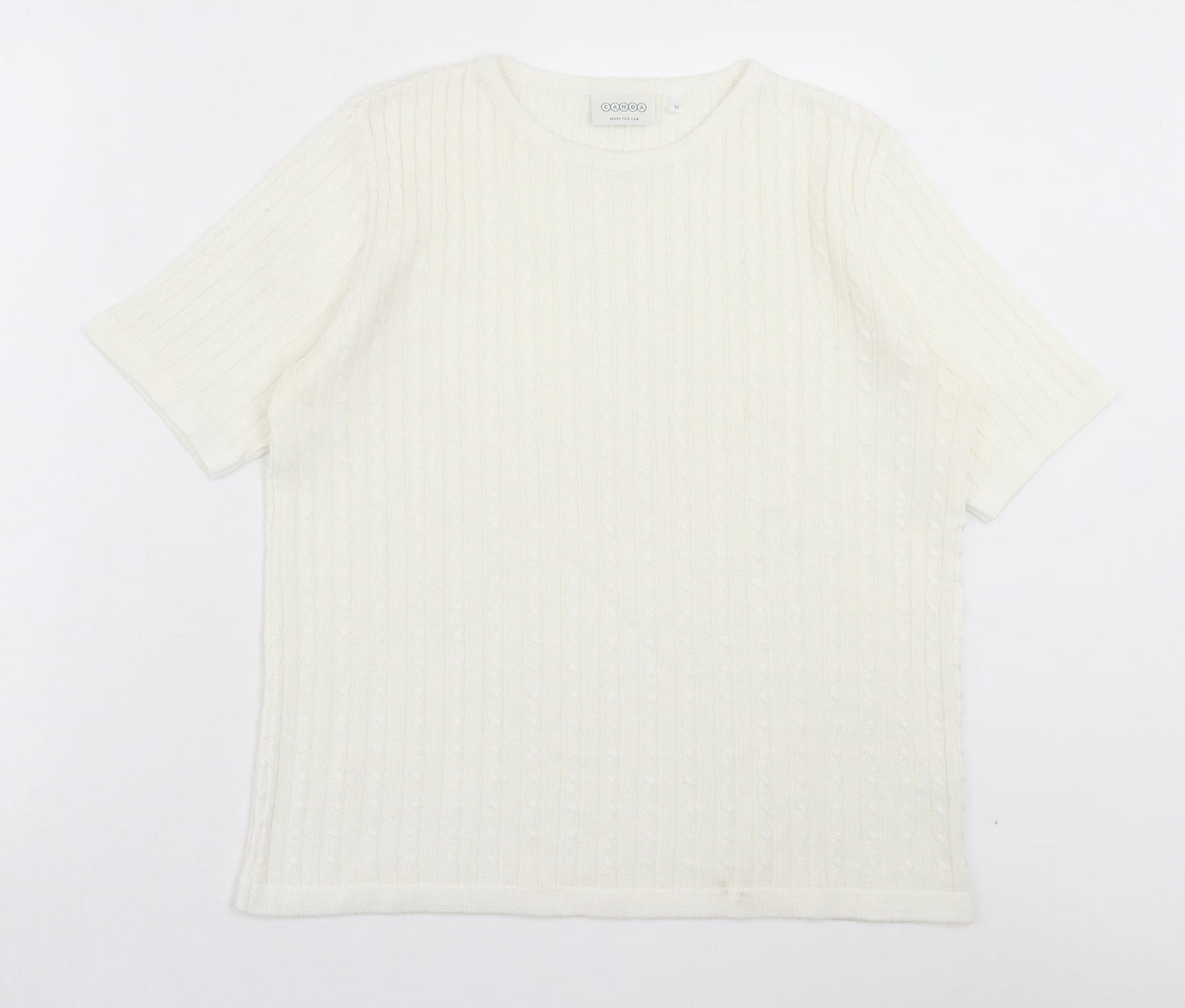 CANDA Womens White Crew Neck Acrylic Pullover Jumper Size M