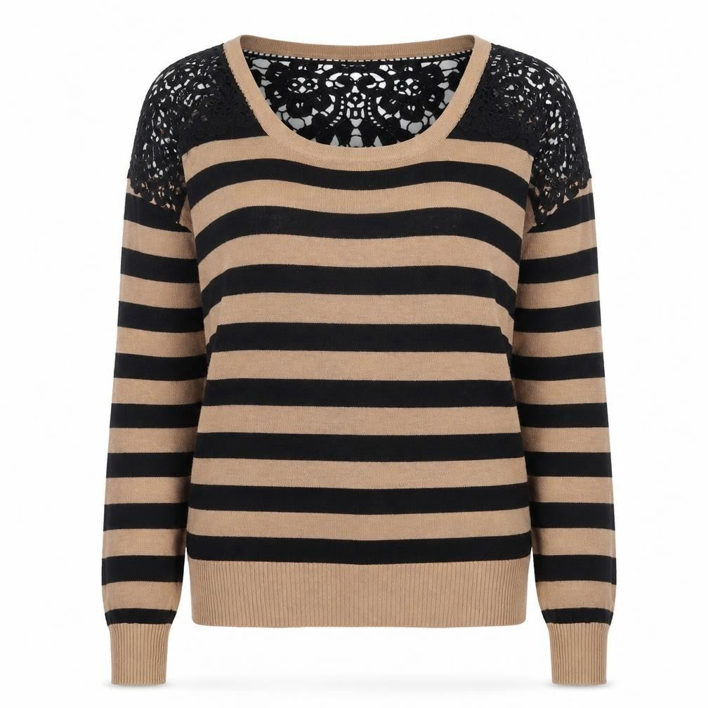 Dolled Up Womens Brown Scoop Neck Striped Cotton Pullover Jumper Size L