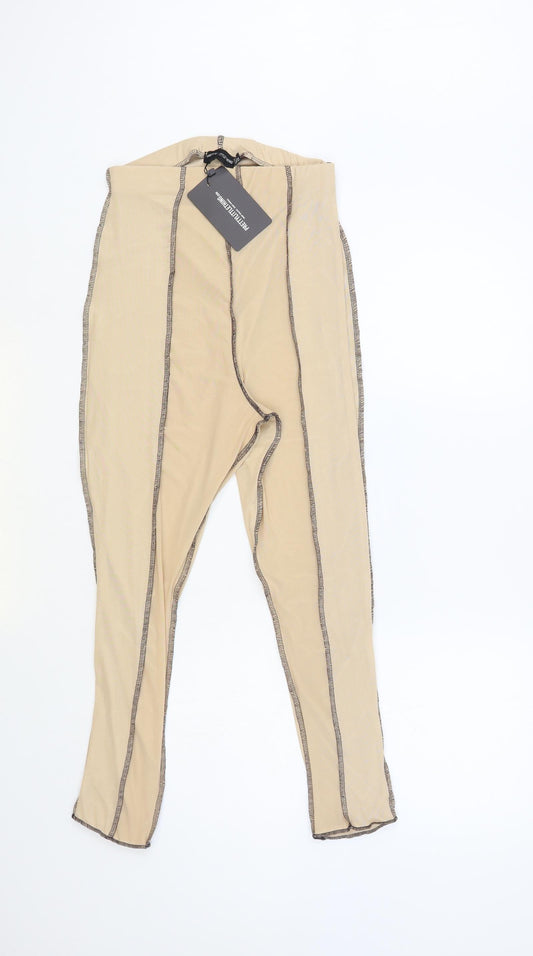 PRETTYLITTLETHING Womens Beige Polyester Jegging Leggings Size 10 L26 in - Contrast Stitching