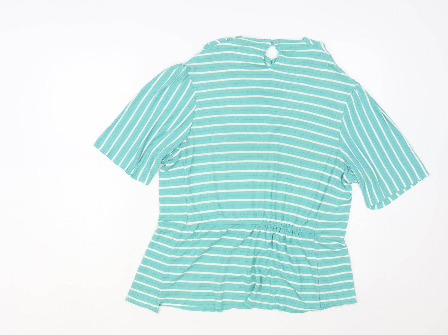Ego Womens Green Striped Viscose Basic Blouse Size 10 Cowl Neck