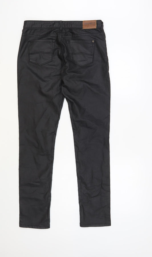 Jack Wills Womens Black Cotton Trousers Size 29 in L32 in Regular Button - Coated