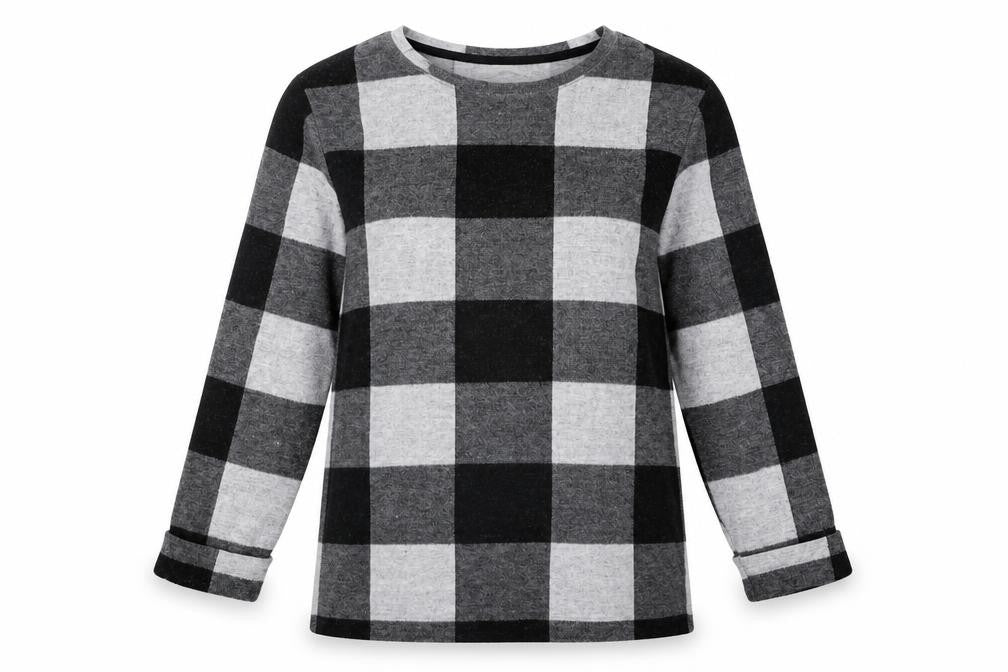 Marks and Spencer Womens Grey Round Neck Check Viscose Pullover Jumper Size 10