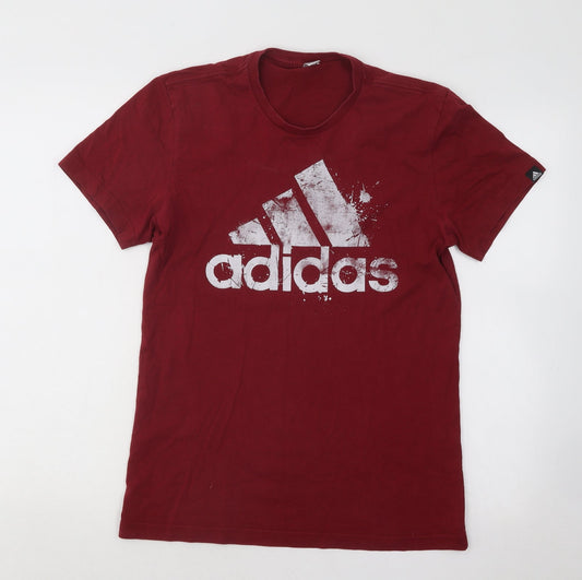 adidas Mens Red Cotton T-Shirt Size S Round Neck