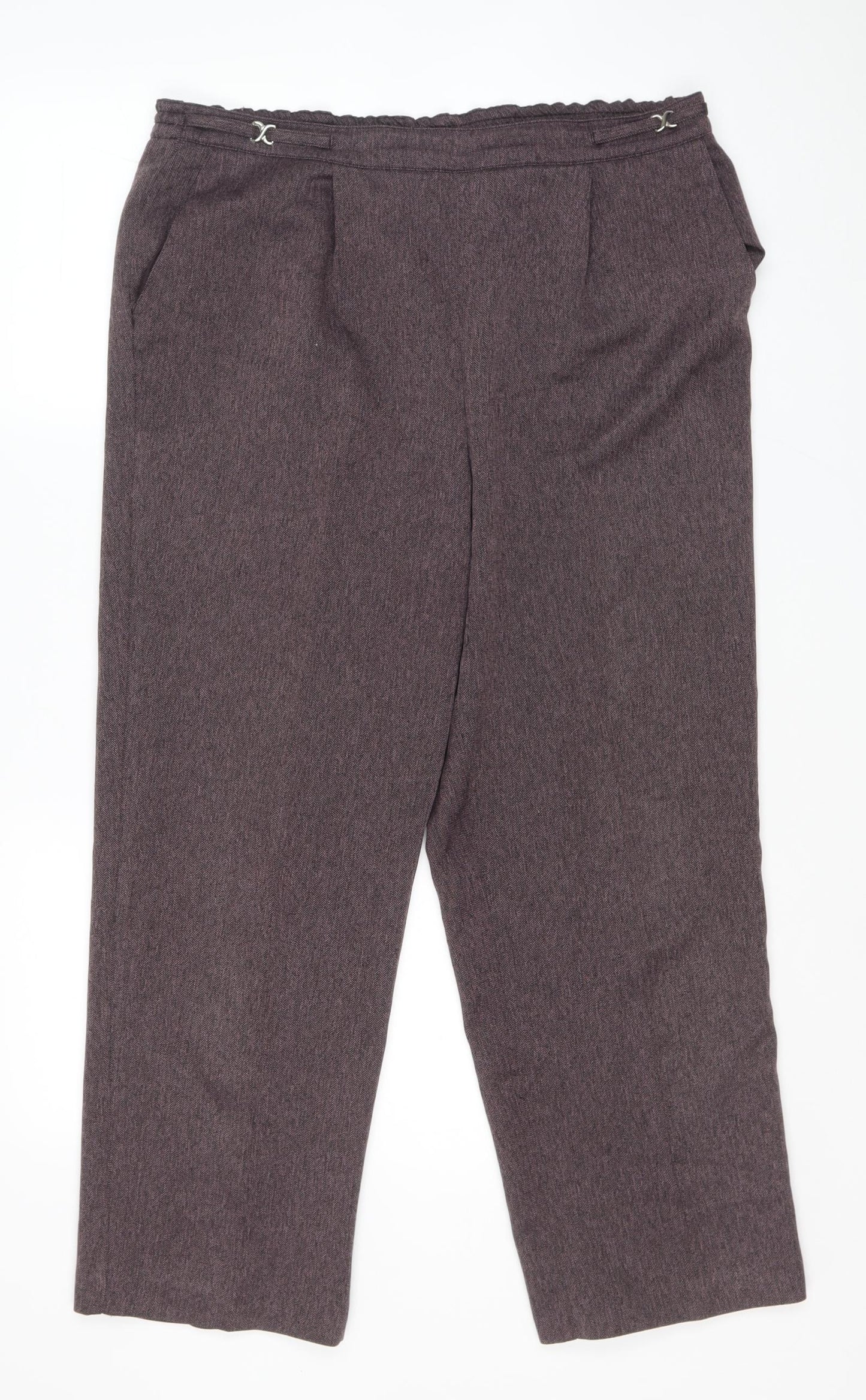 BHS Womens Purple Herringbone Polyester Trousers Size 14 L26 in Regular Drawstring