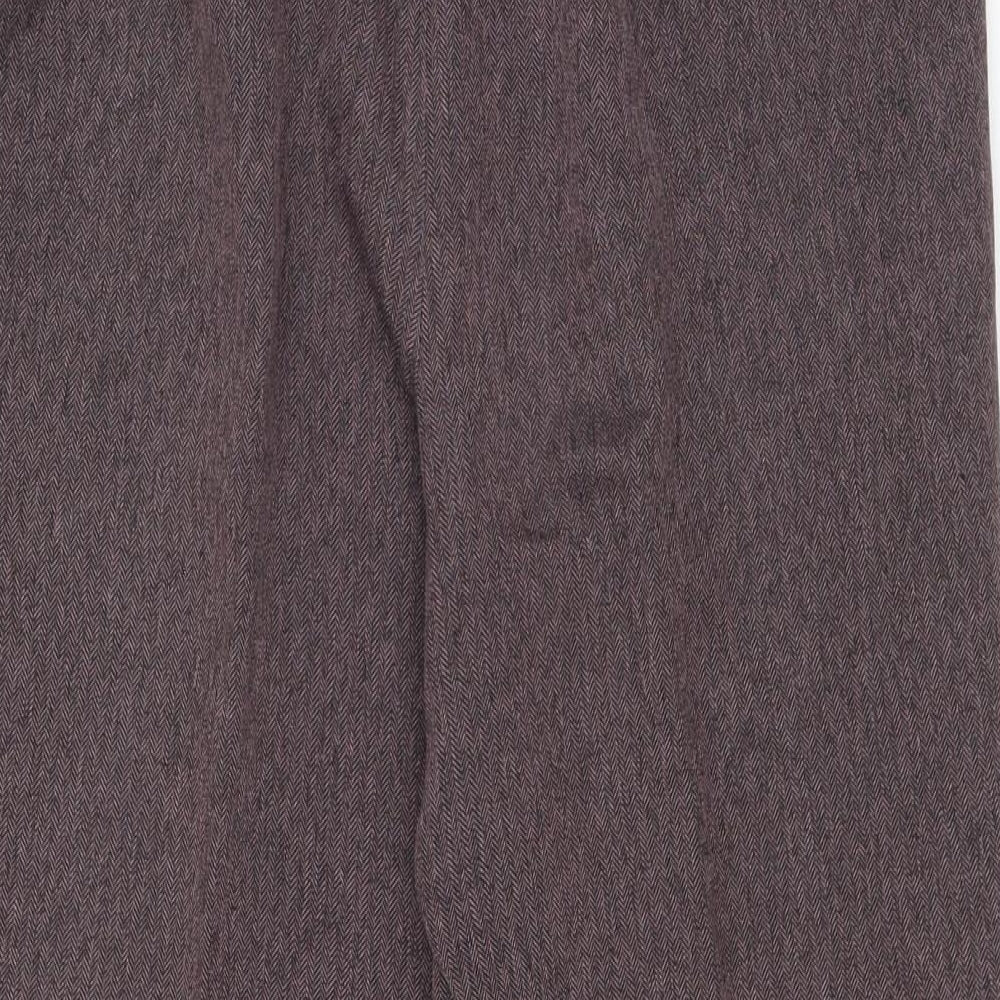 BHS Womens Purple Herringbone Polyester Trousers Size 14 L26 in Regular Drawstring